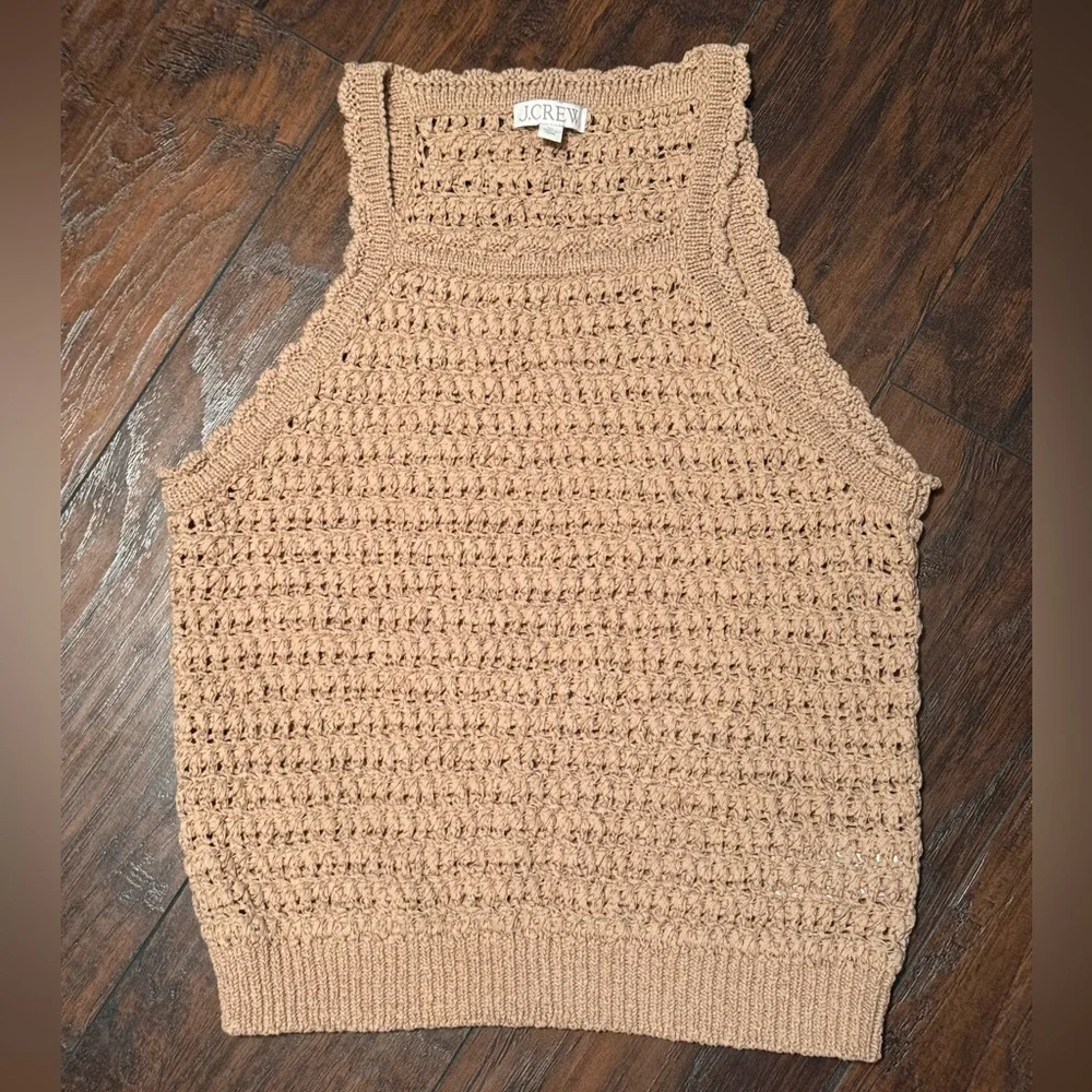 J. Crew Montauk Crochet Tank Top ‎ Women's XL Dark Basket Stitch Beige Beach